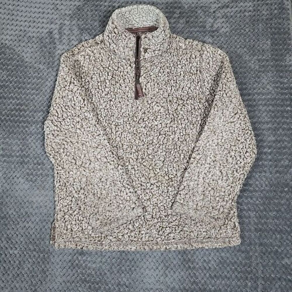 True Grit Sweater Womens Medium Beige 1/4 Zip Casual Sherpa Fleece Pullover